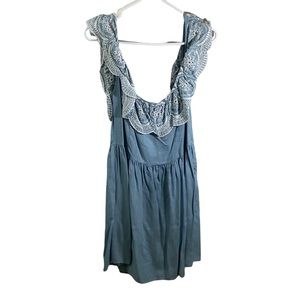 Lovers + Friends Dusty Blue Embroidered Ruffle Sundress